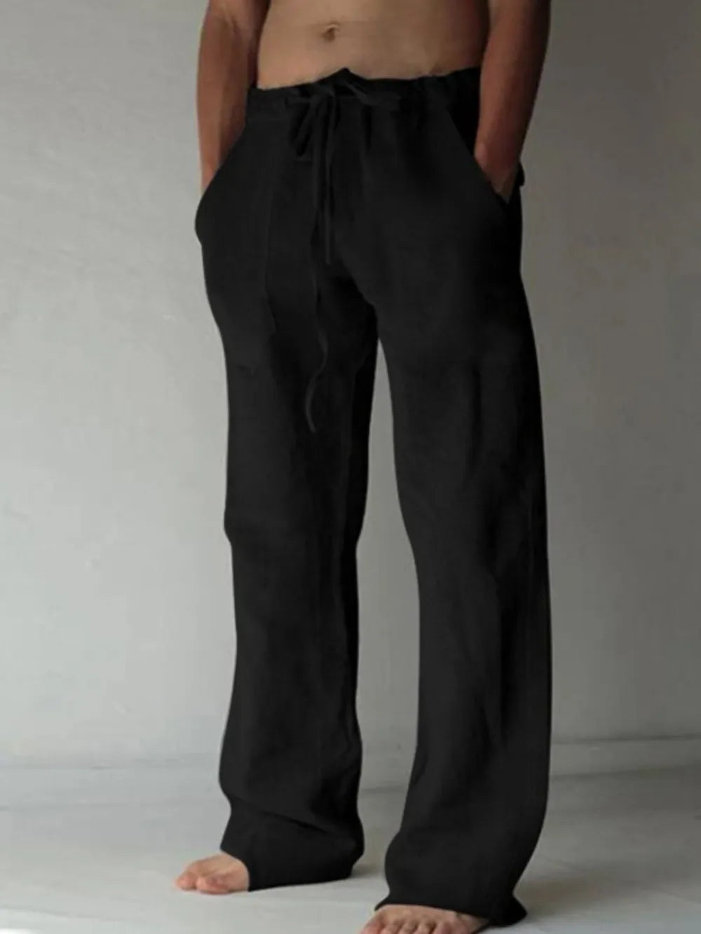 Men's Plus Size Drawstring Loose Fit Pants Black