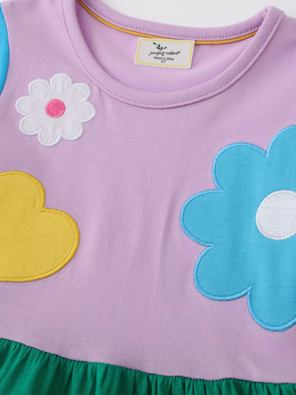 women's children's flower round neck dress - close-up detail