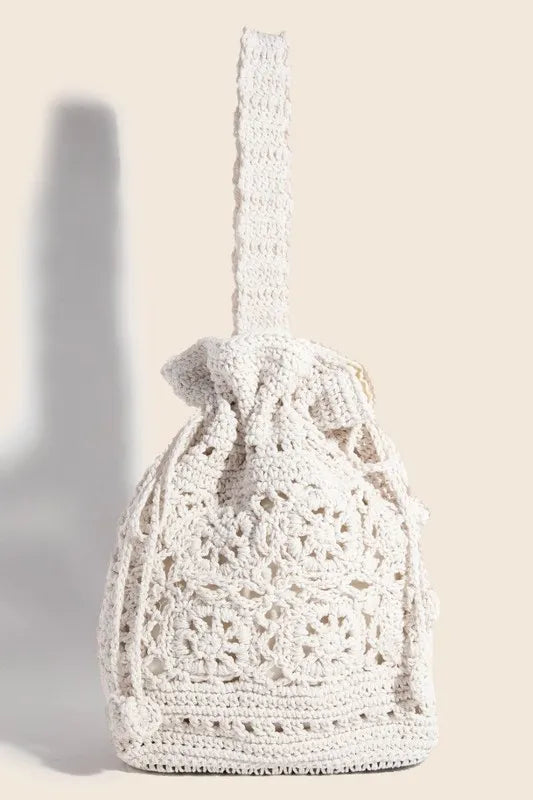 Fame Intricate Braided Single Strap Drawstring Bag Ivory One Size