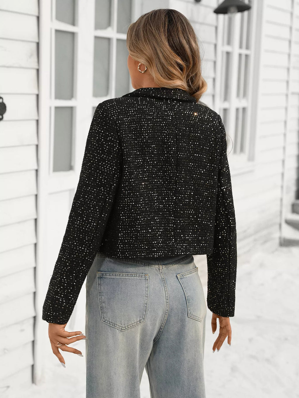 women's tweed button up cropped jacket - extra view