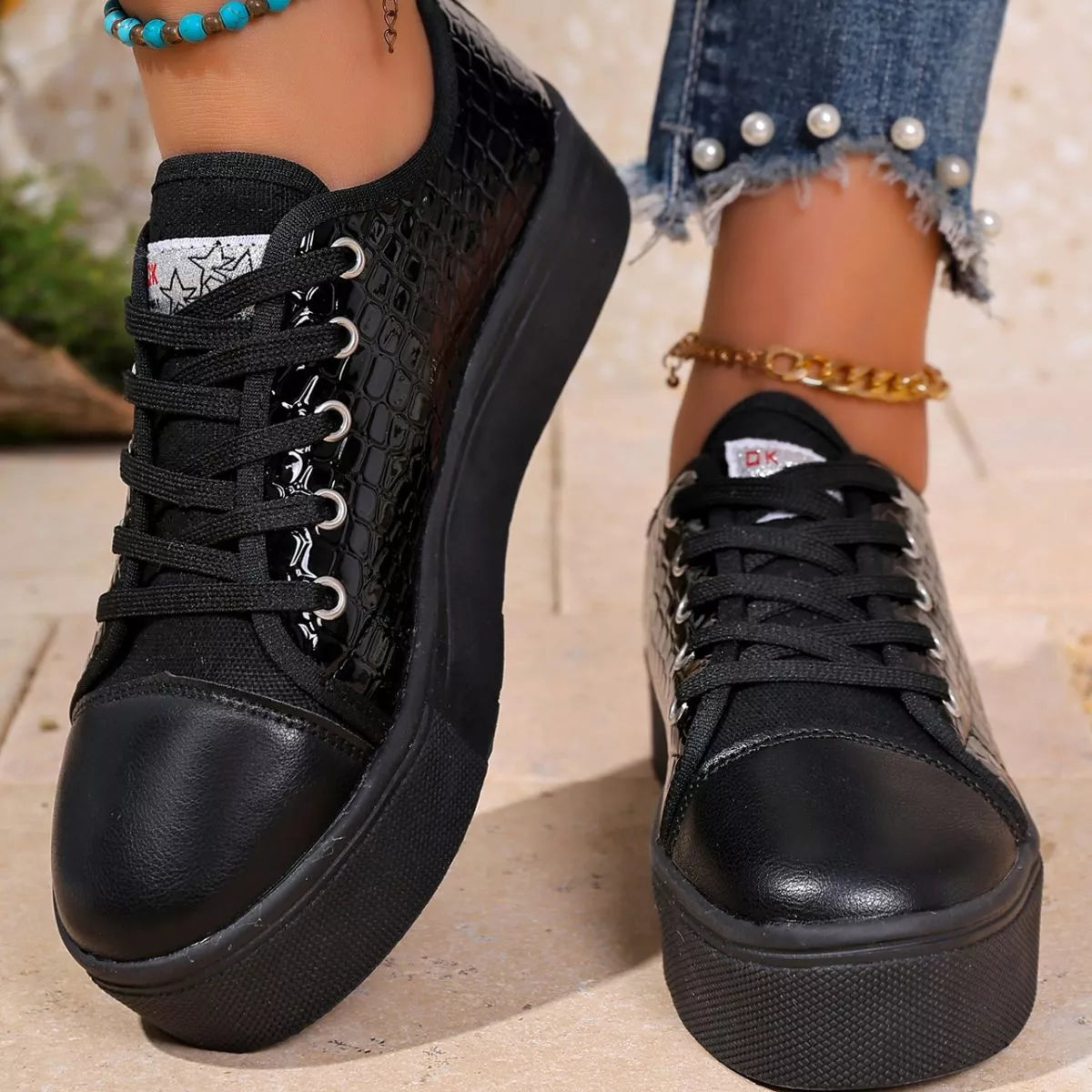 women's round toe platform sneakers - lifestyle shot