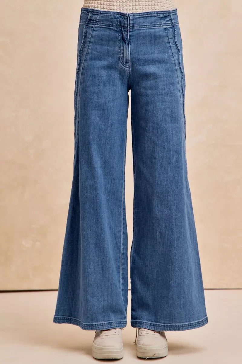 women's bibi wavy side edge detail lined wide leg jeans - main product image