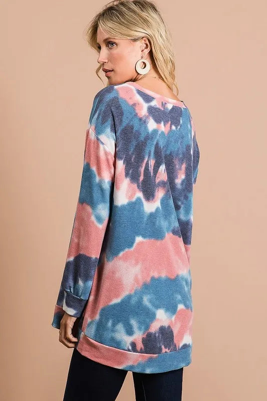 bibi tie dye french terry pull over with front stitching detail - extra view