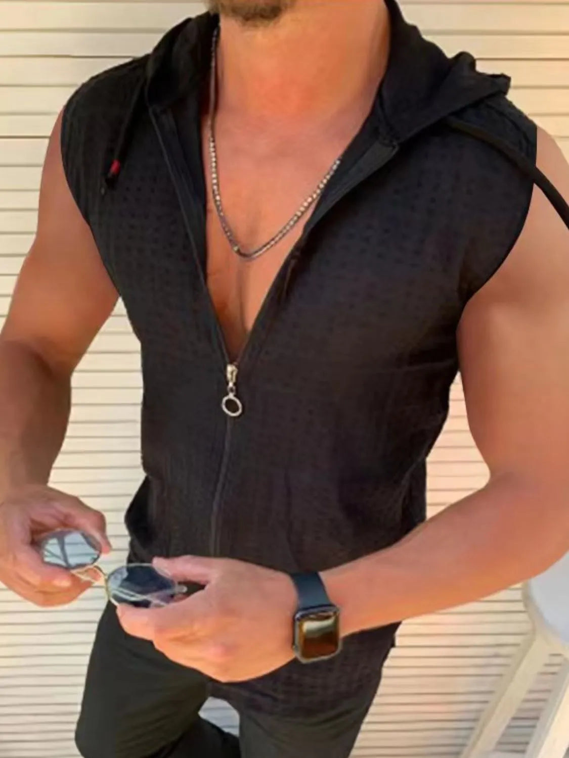 men's full size zip up sleeveless hooded top plus size men’s crewneck tee