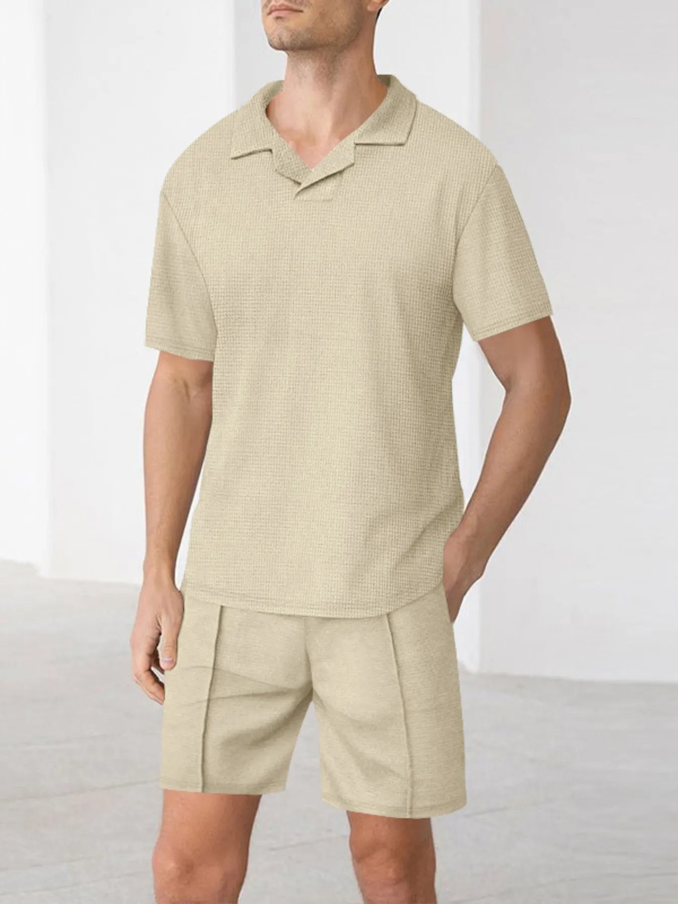 men's men's full size short sleeve top and shorts matching set plus size - back view