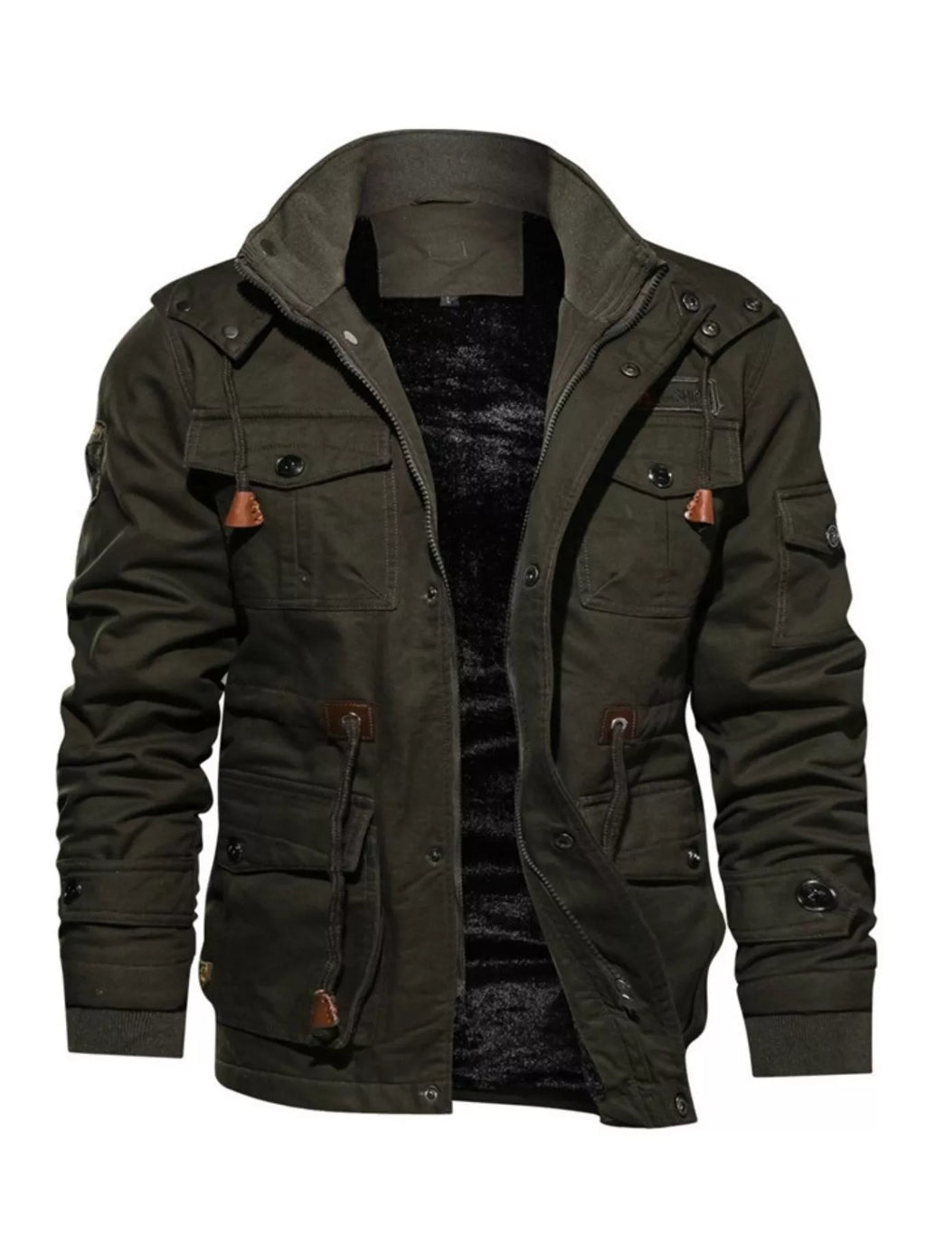 men's men's plus size zip up warm winter coat - detail shot