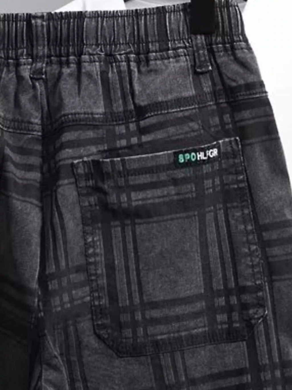 men's men's plus size plaid pattern elastic waist denim shorts - lifestyle shot
