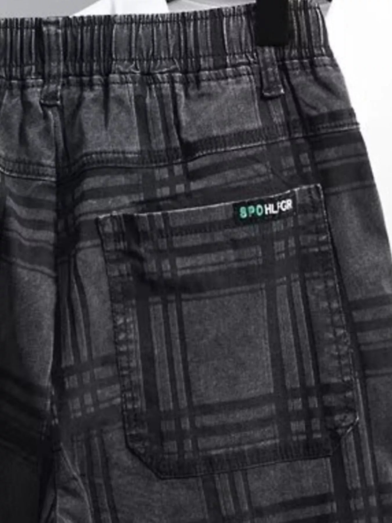 men's men's plus size plaid pattern elastic waist denim shorts - lifestyle shot