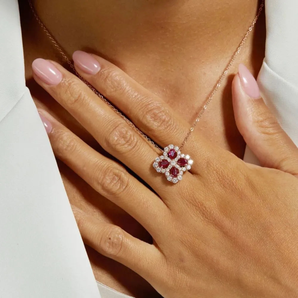 925 sterling silver lab-grown ruby flower shape necklace — women’s apparel view
