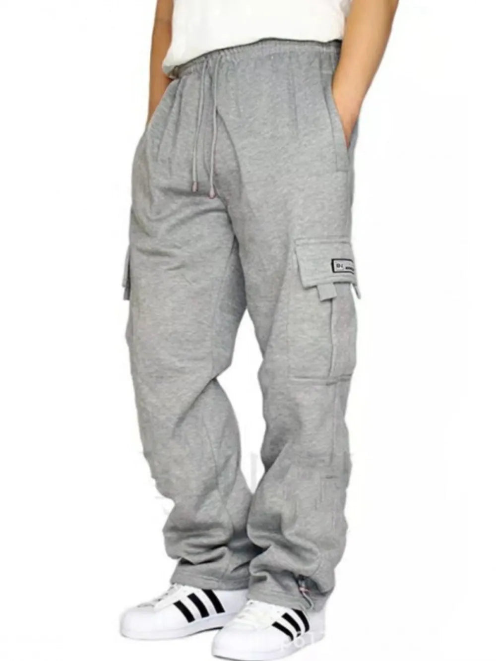 Men's Full Size Drawstring Pants Plus Size Gray