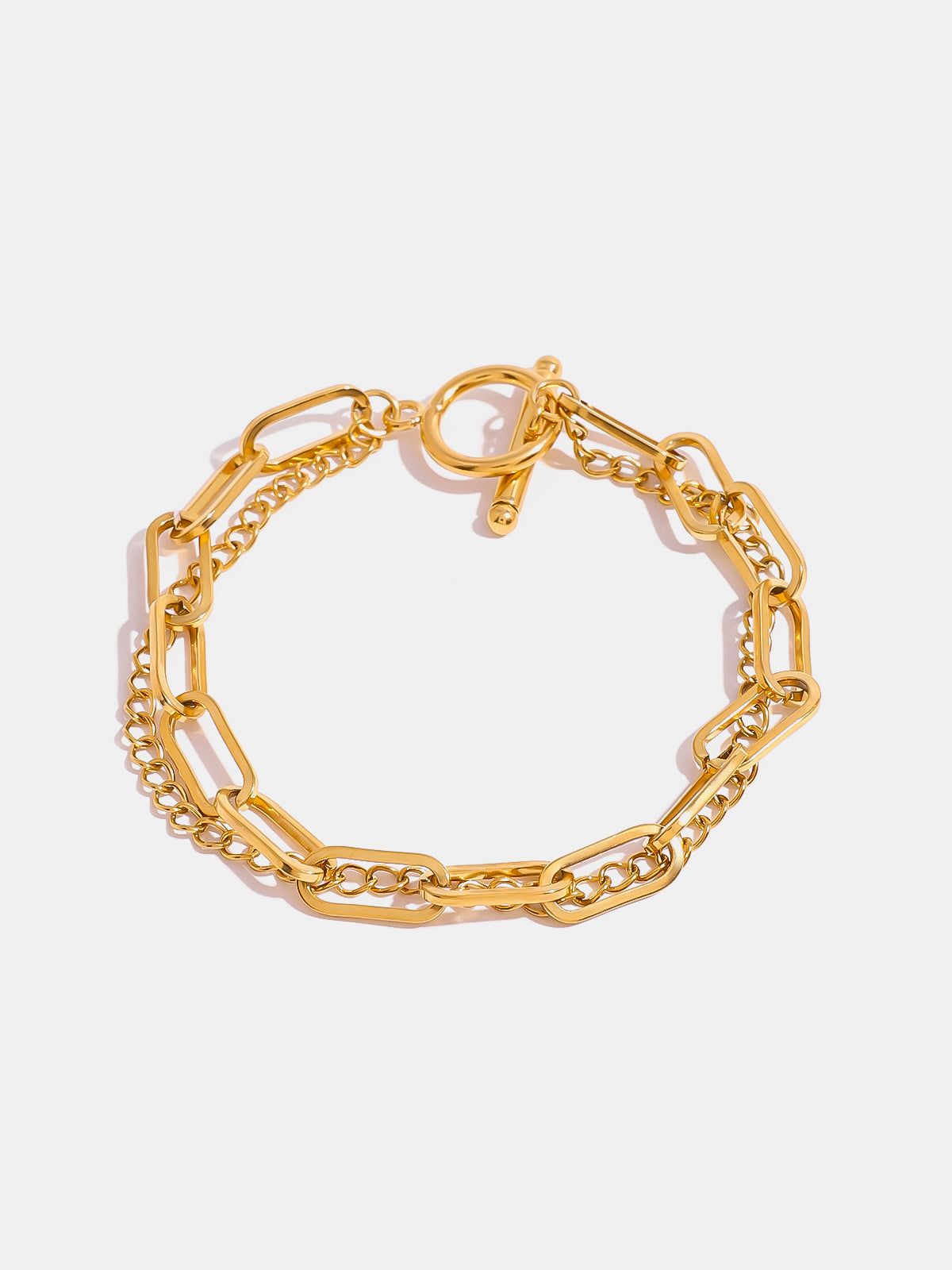 18k gold-plated stainless steel chain bracelet shown as activewear