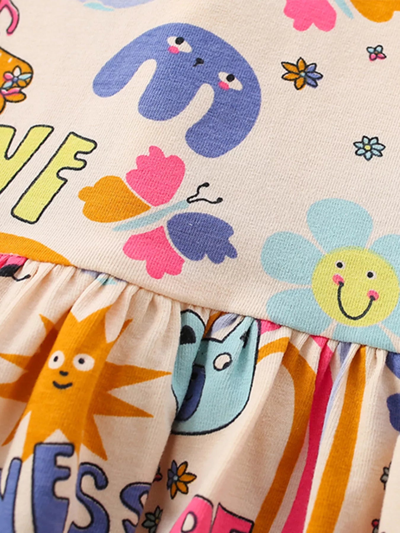 women's children's cartoon print short sleeve casual dress - back view