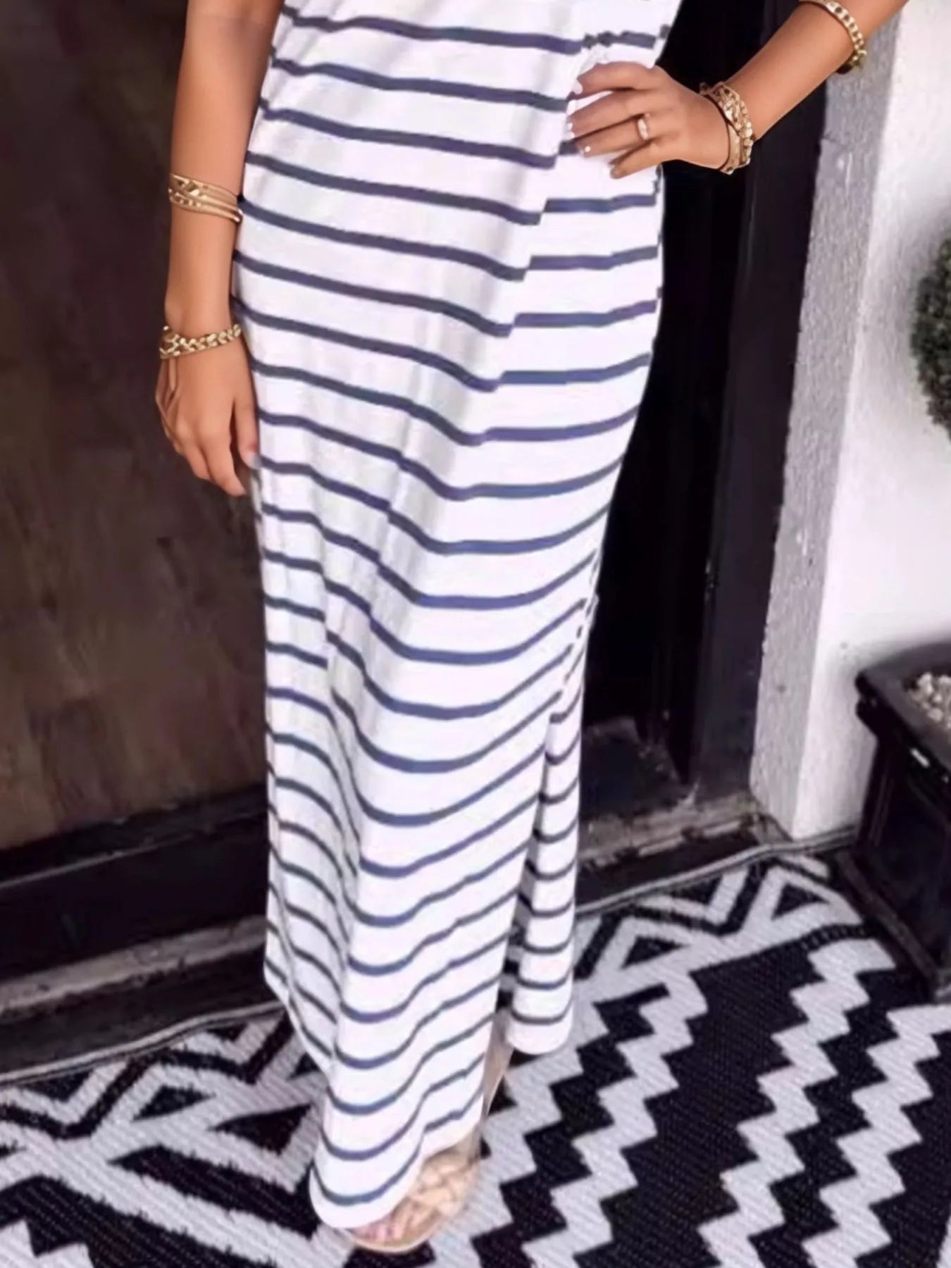 Full Size Striped T-Shirt Maxi Dress with Side Slit Plus Size