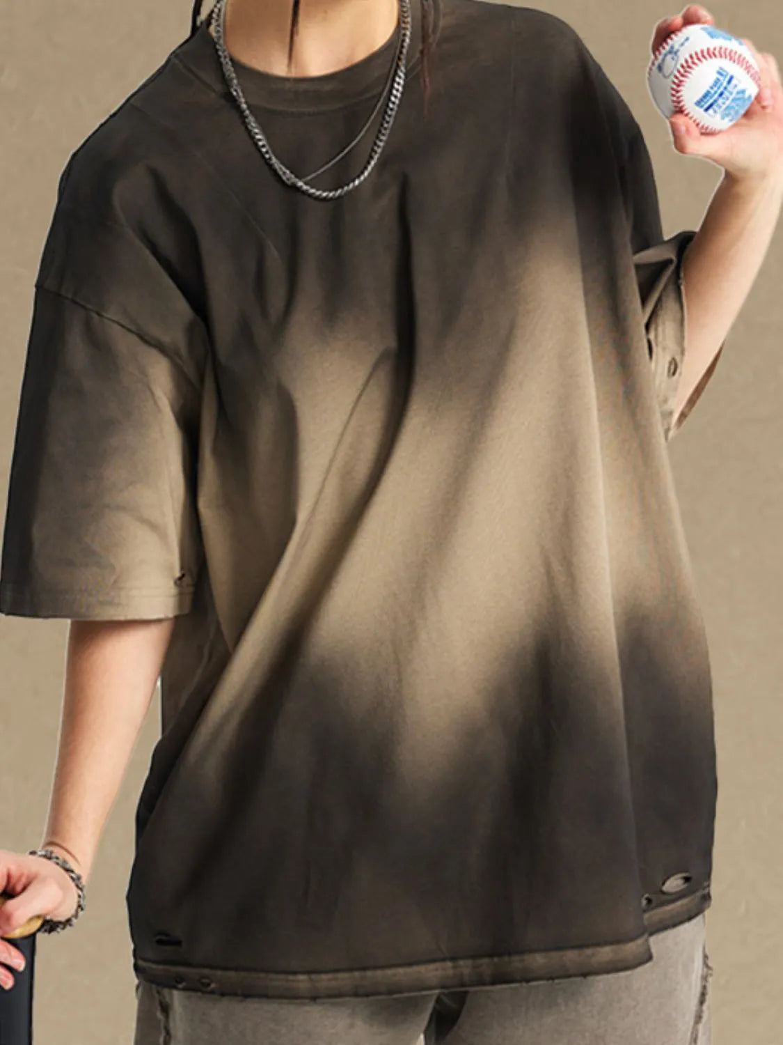 Men's Gradient Round Neck Half Sleeve T-Shirt Khaki