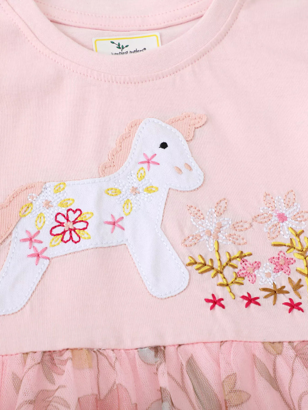 women's children's unicorn applique floral mesh dress - back view