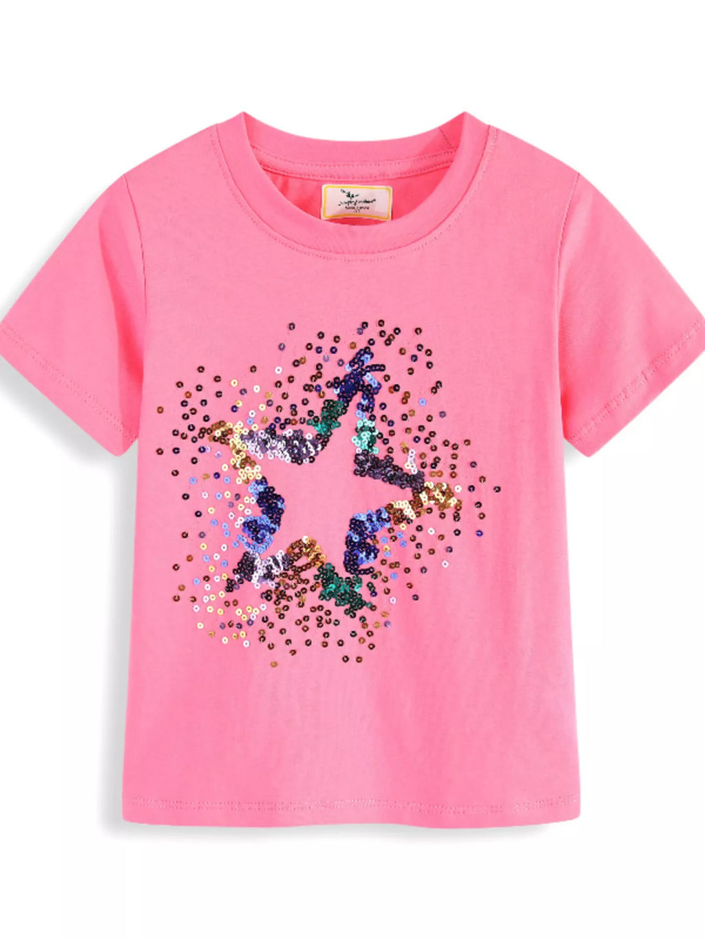 children's star sequin round neck tee - styled view