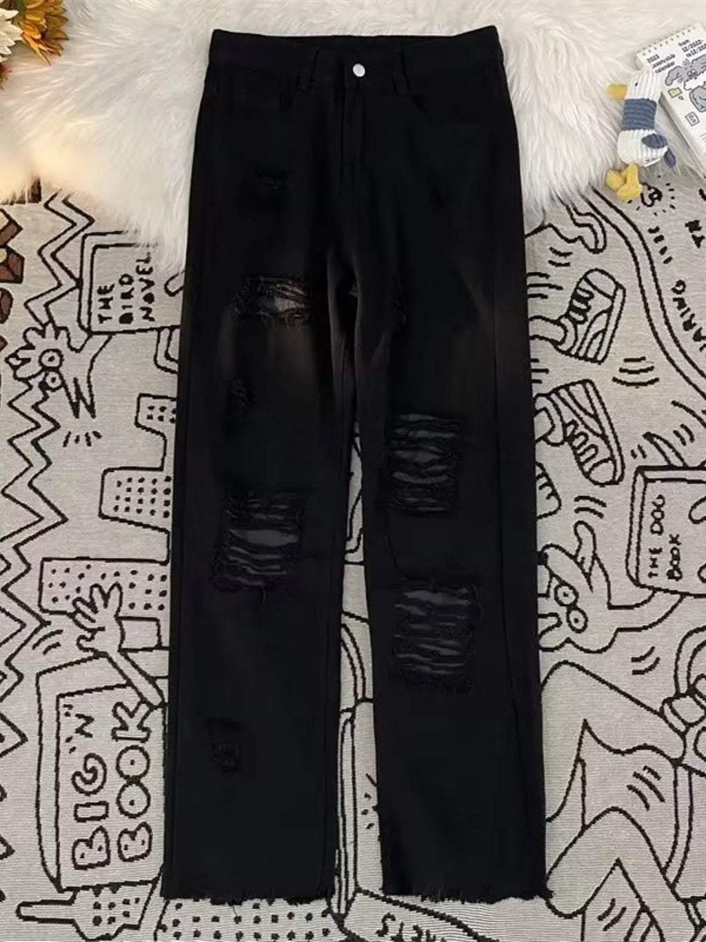 men's men's full size vintage distressed wide leg jeans plus size - styled view