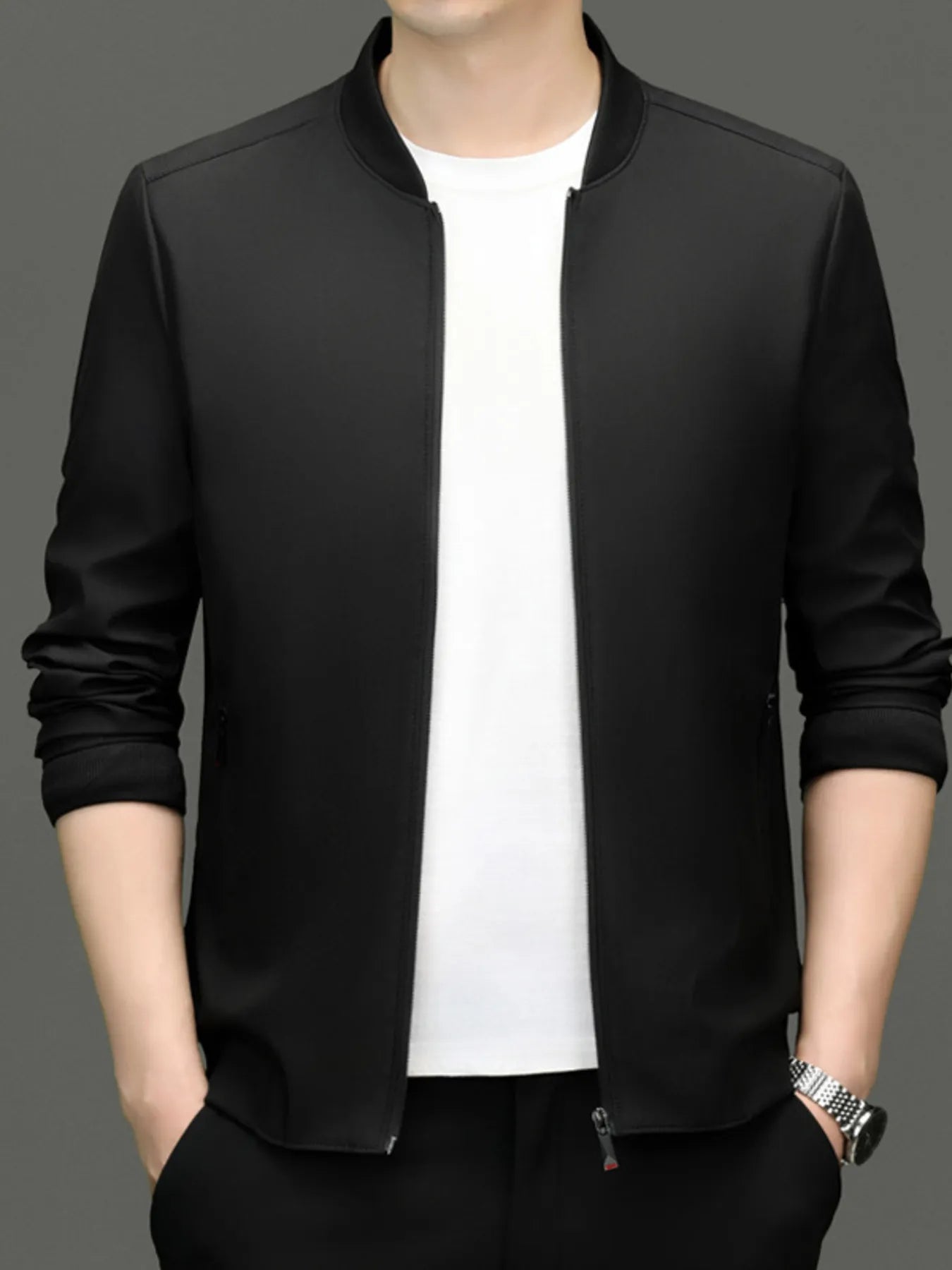 men’s quilted warm jacket with zip closure