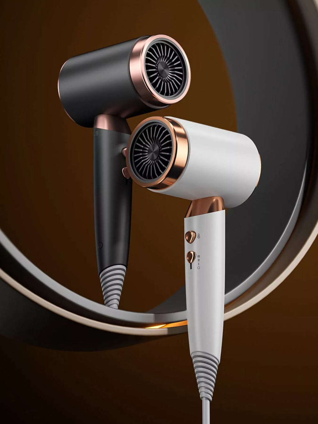 household hair dryer with temperature control - styled view