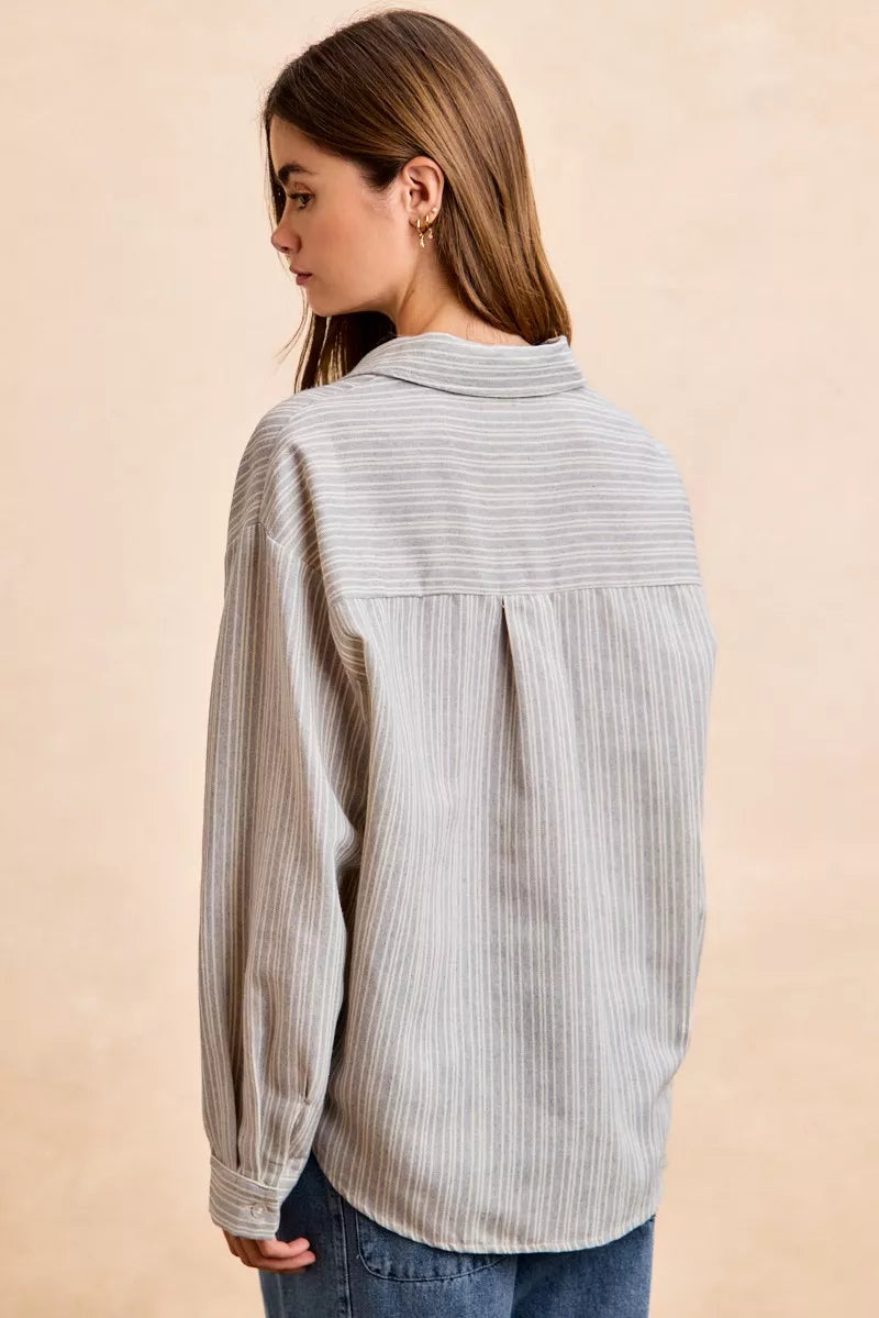 women's bibi flower jacquard knit patch pocket stripe shirt - extra view
