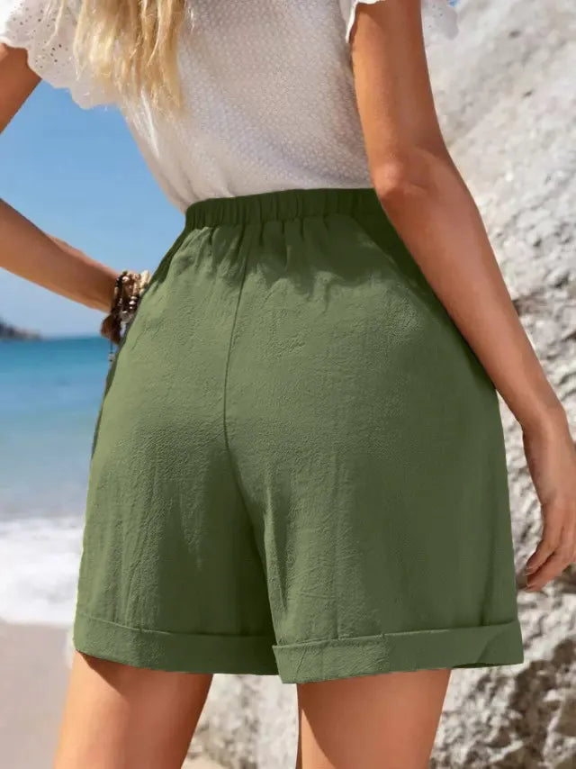 Full Size Drawstring Linen Blend Shorts Plus Size
