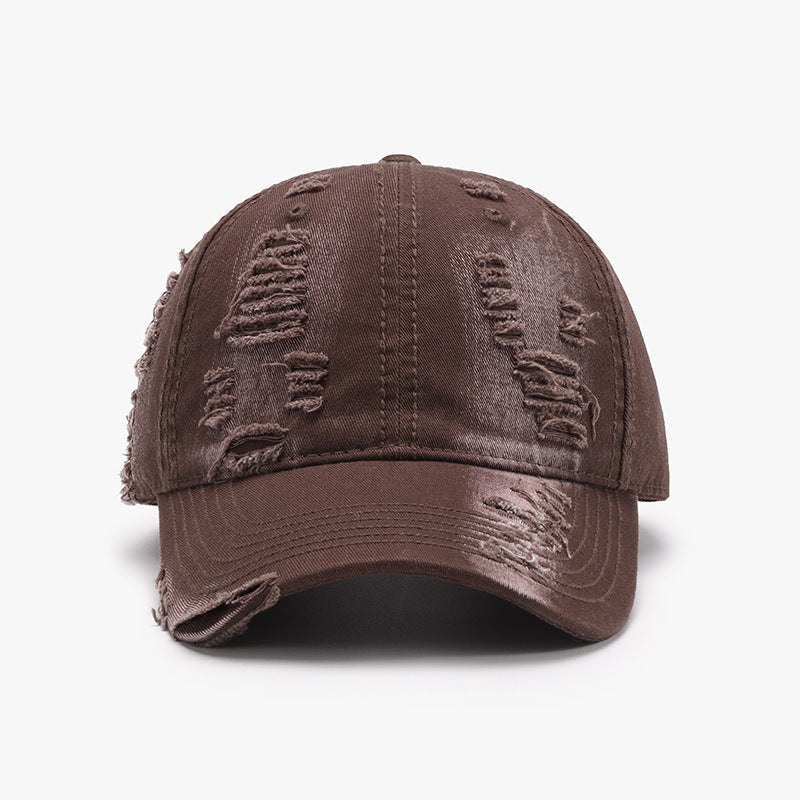 Distressed Adjustable Cotton Baseball Cap Coffee Brown One Size