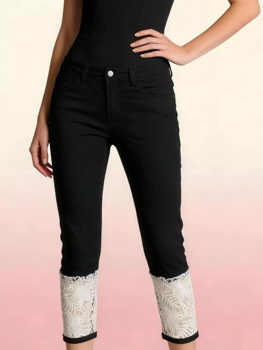 women's full size lace trimmed capri jeans plus size - additional image