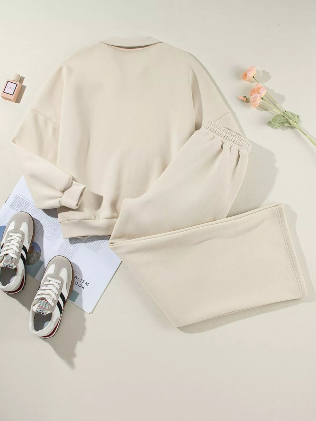 women's drop shoulder zip up jacket and drawstring pants active 2pcs set - styling option