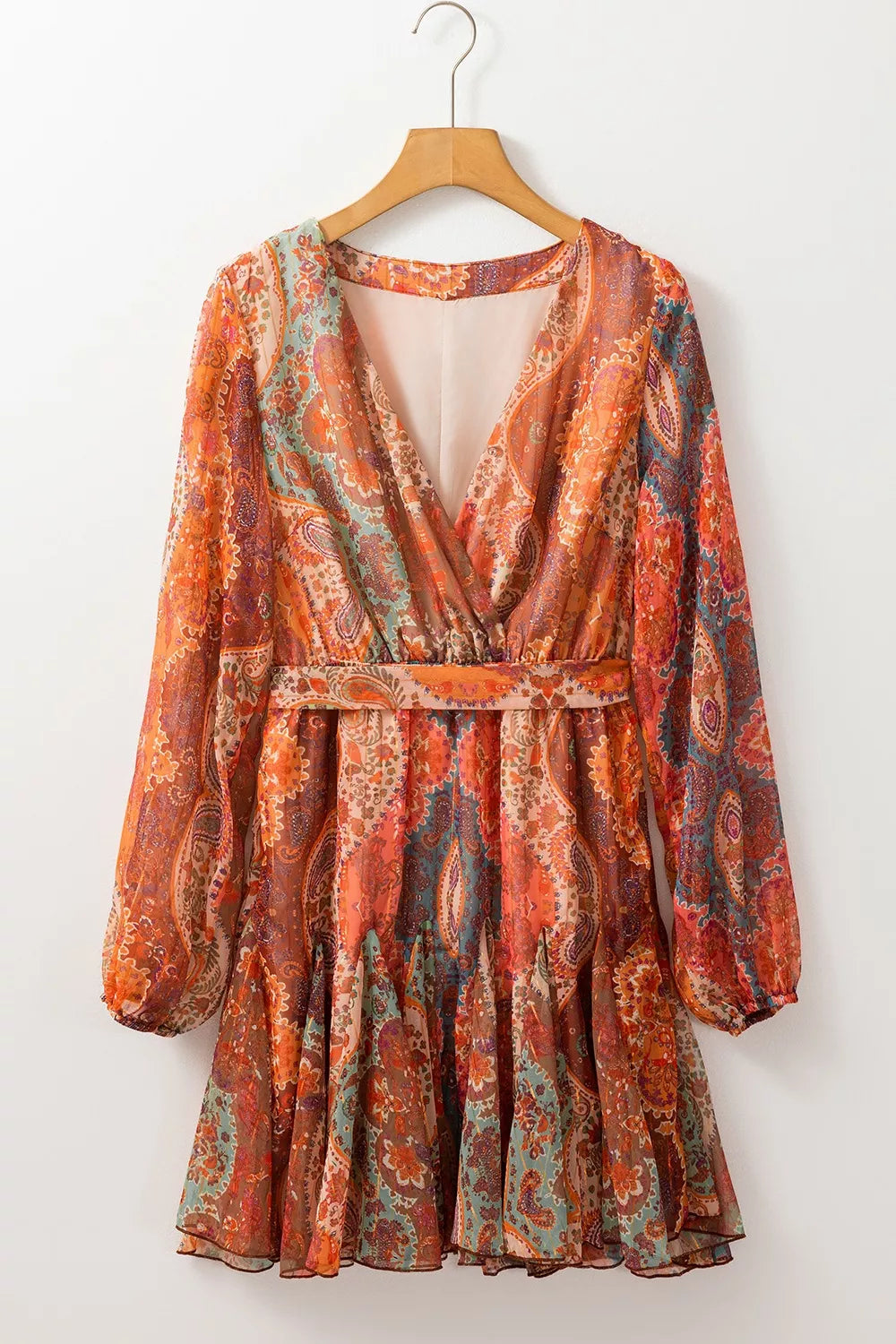 women's boho paisley print long sleeve mini dress - additional image