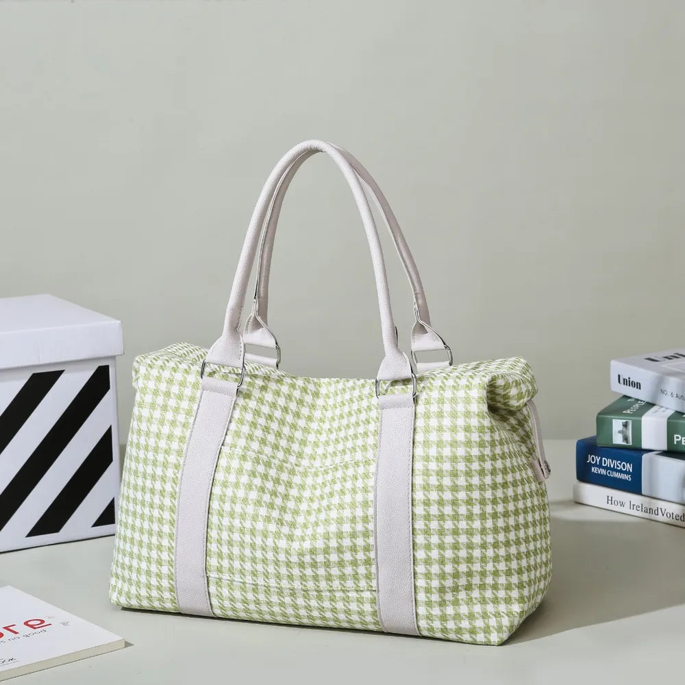 Houndstooth Canvas Travel Bag Gum Leaf One Size