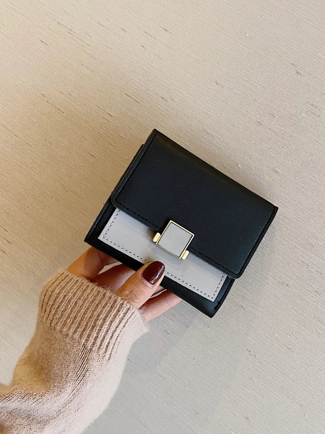 Contrast PU Leather Wallet Black One Size