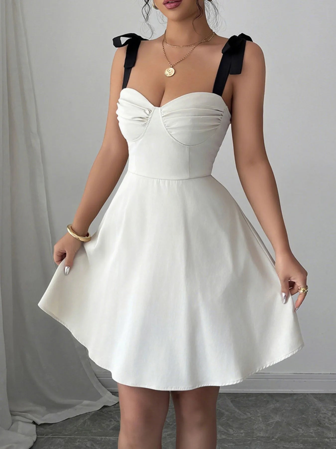 Sweetheart Neck Tie Shoulder Dress