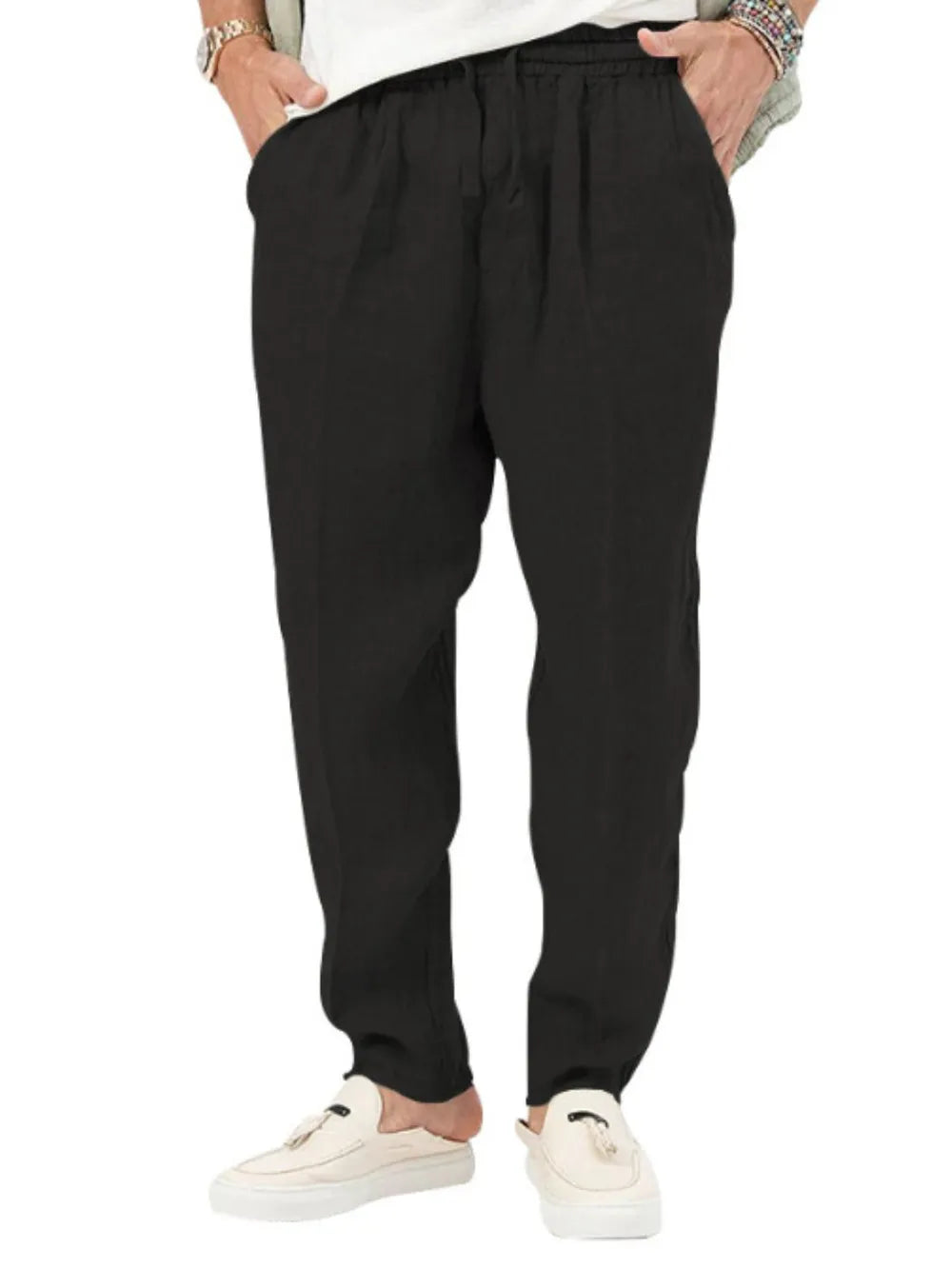 Men's Plus Size Drawstring Pants with Pockets Black