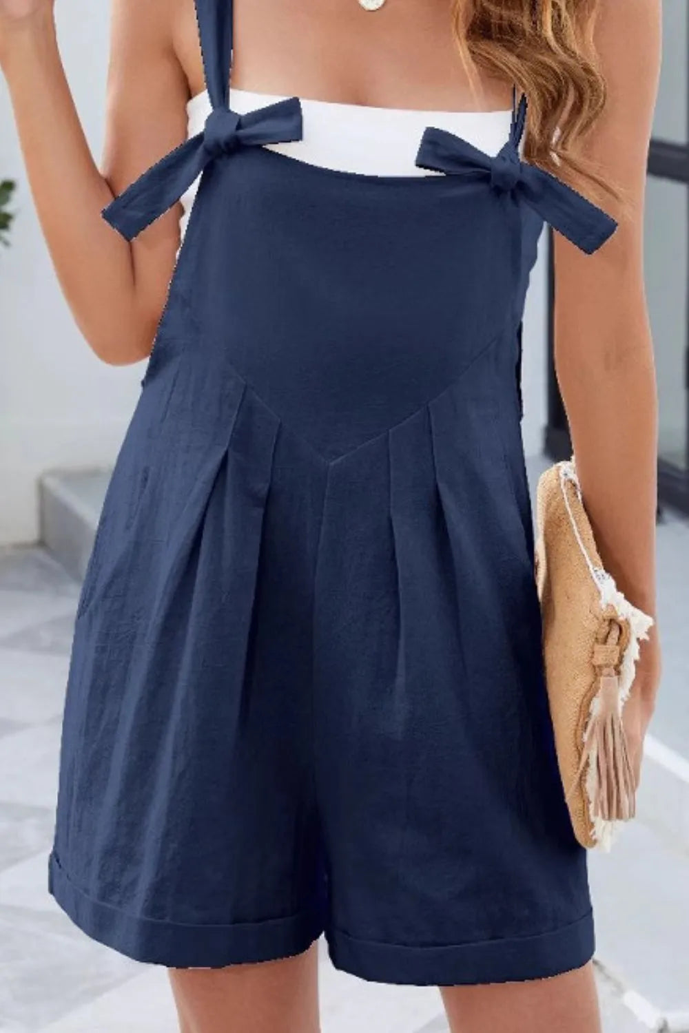Knotted Strap Romper with Pockets