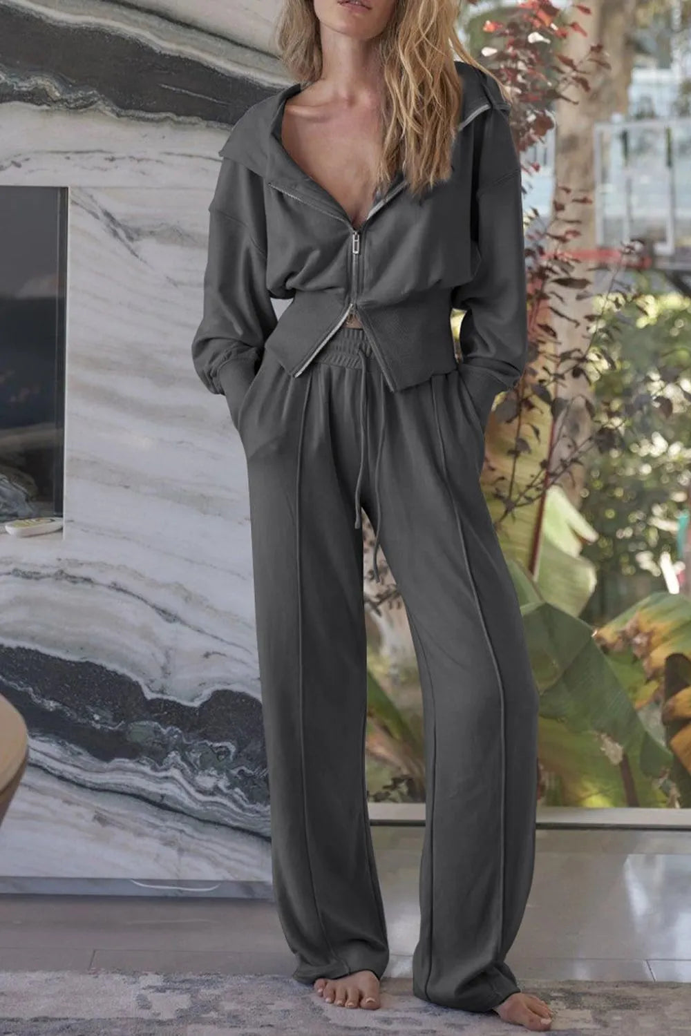 women's zip-up hoodie and pants active set - styled view