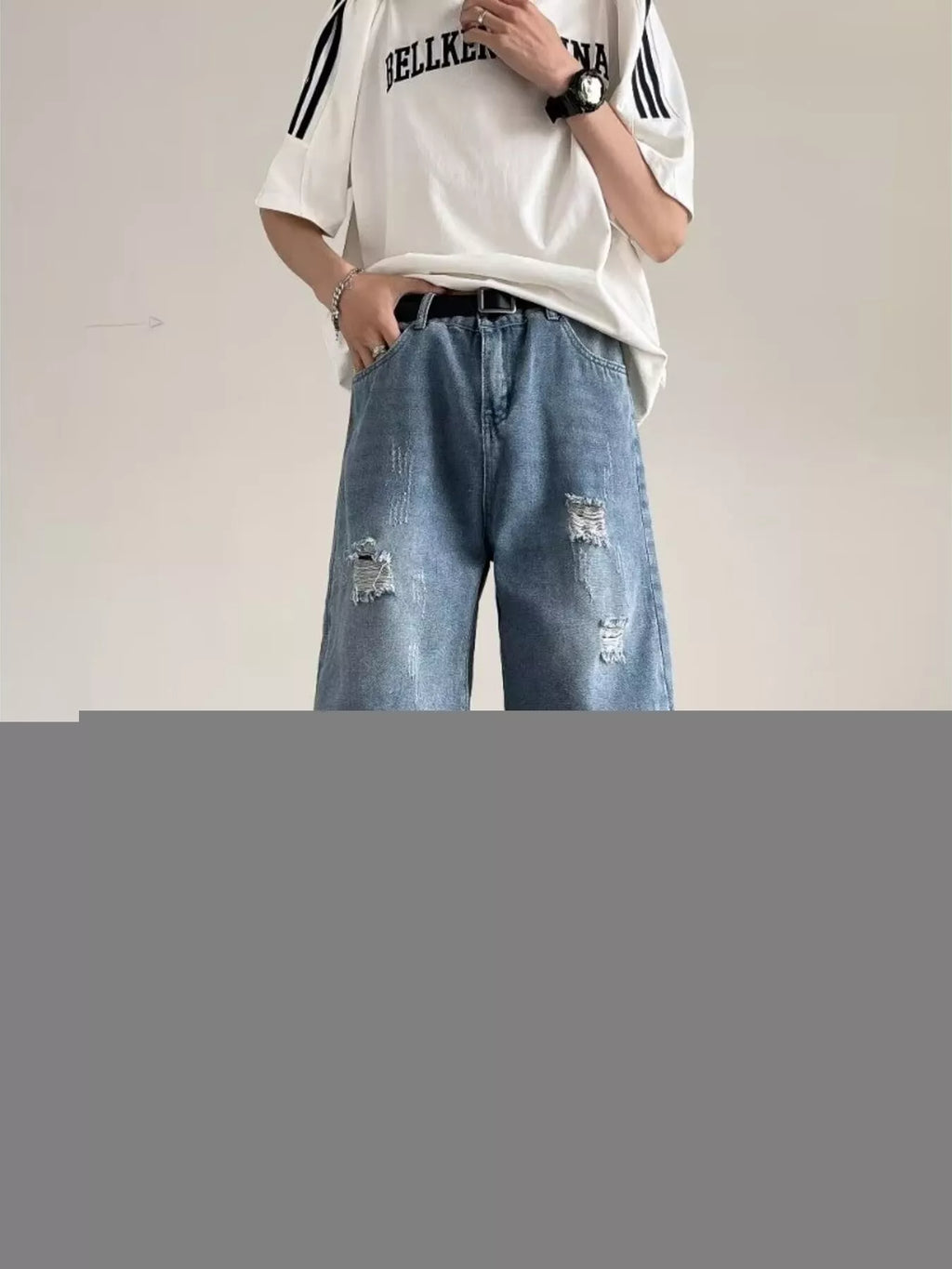 men's men's full size ripped casual loose fit denim shorts plus size - product showcase