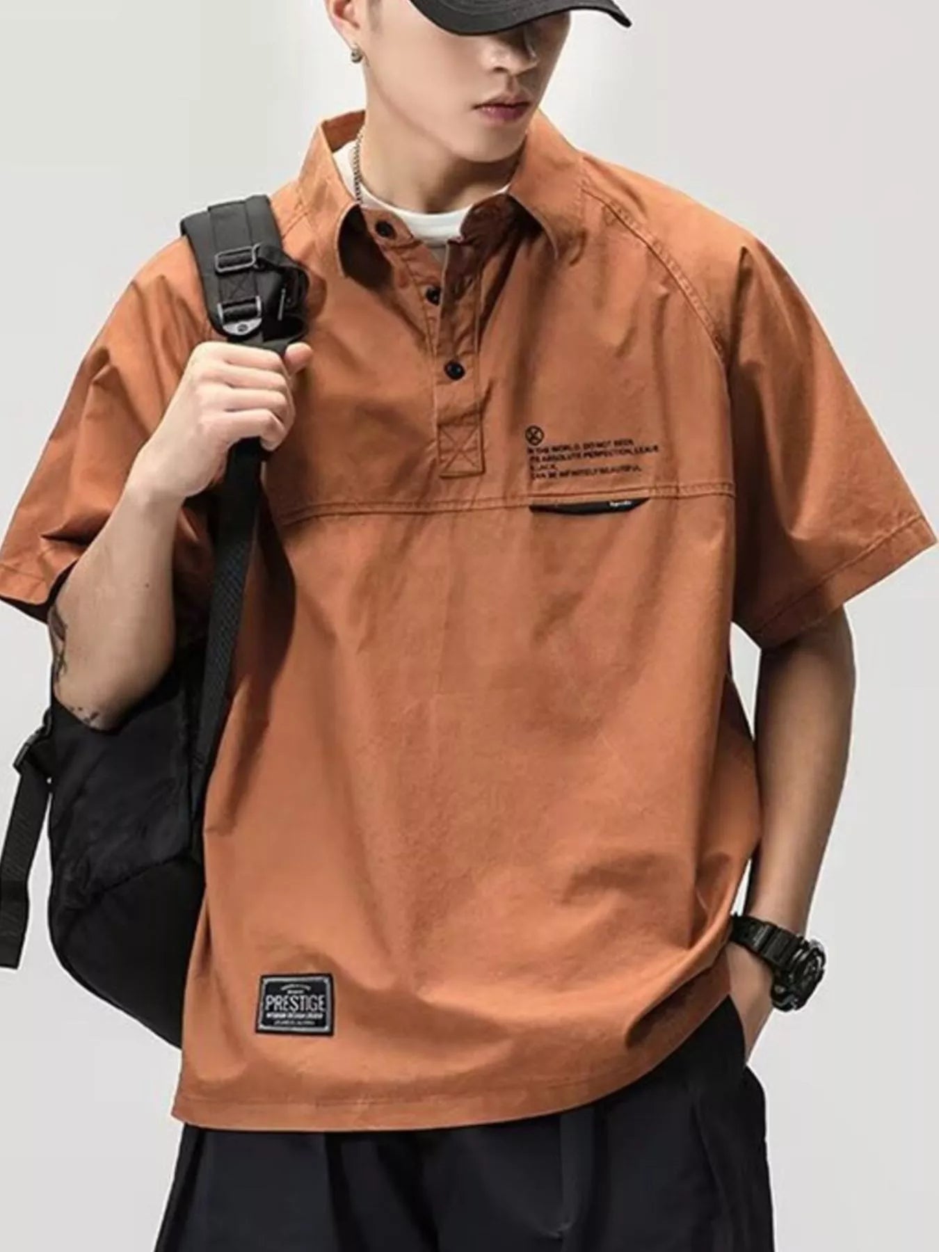 men's men's plus size button detail half sleeve polo - side view