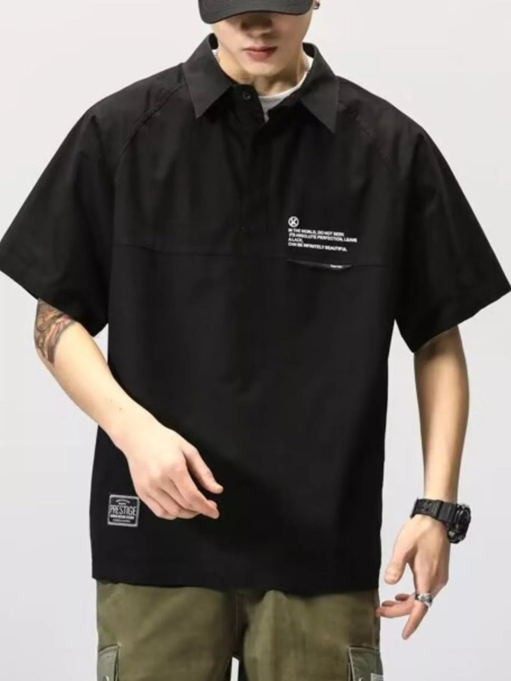 men's men's plus size button detail half sleeve polo - additional image