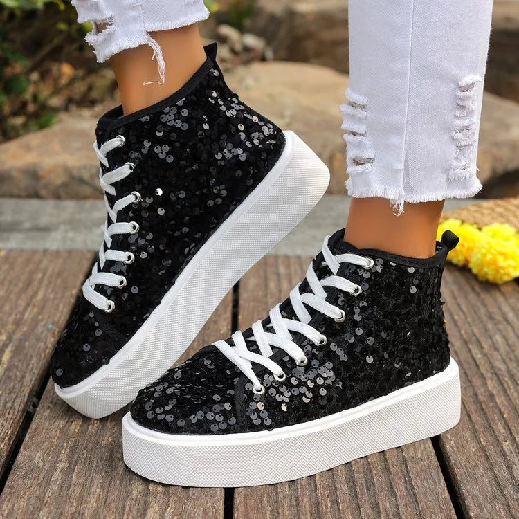women's sequin round toe platform sneakers - styling option