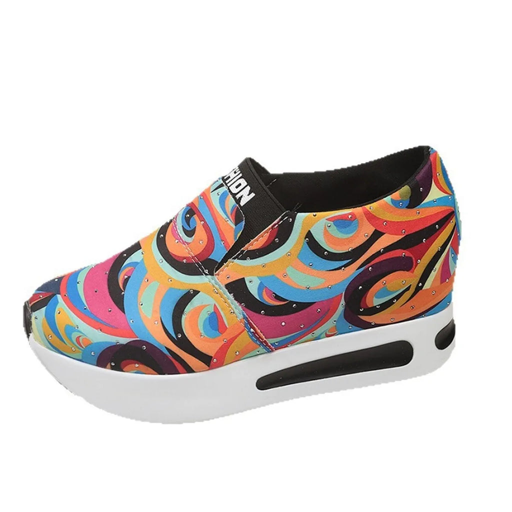 women's colorful abstract pattern platform sneakers - alternate angle