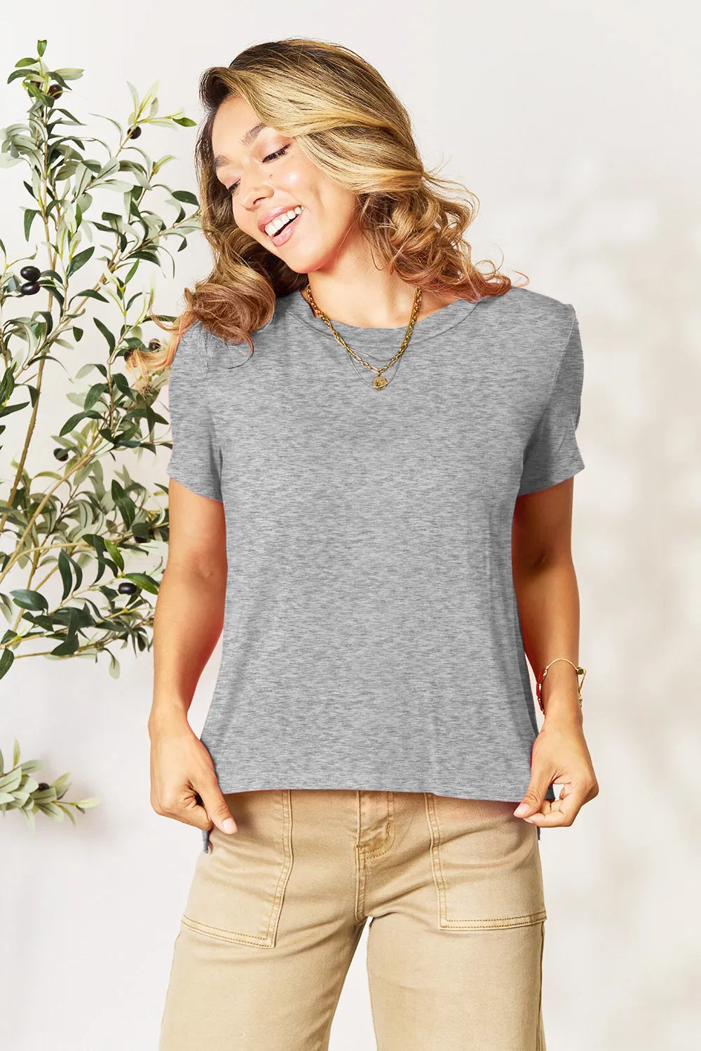 Basic Bae Bamboo Full Size Round Neck Short Sleeve T-Shirt Gray