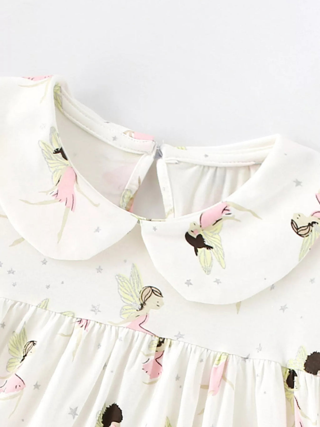 women's children's fairy print peter pan collar puff sleeve dress - alternate angle