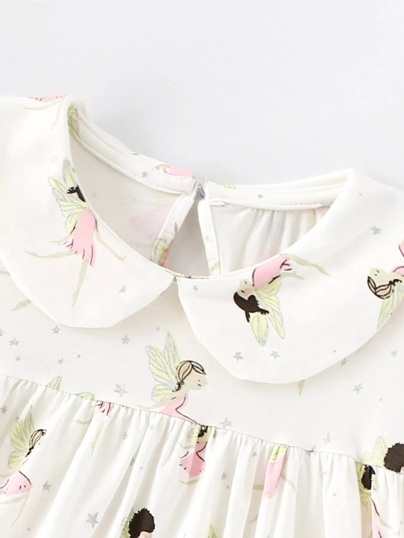 women's children's fairy print peter pan collar puff sleeve dress - alternate angle