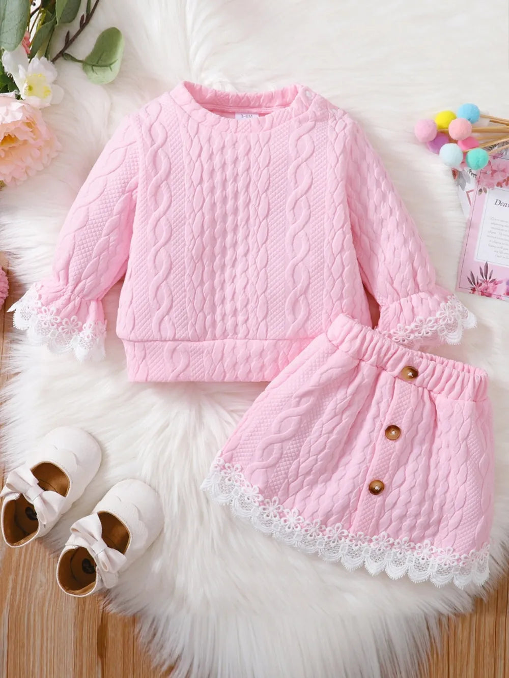 children's lace detail top and skirt set — stylish clothing for kids