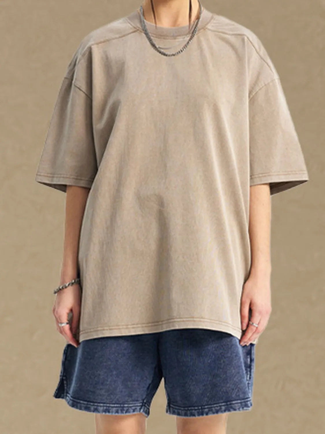 Men's Round Neck Half Sleeve T-Shirt Khaki
