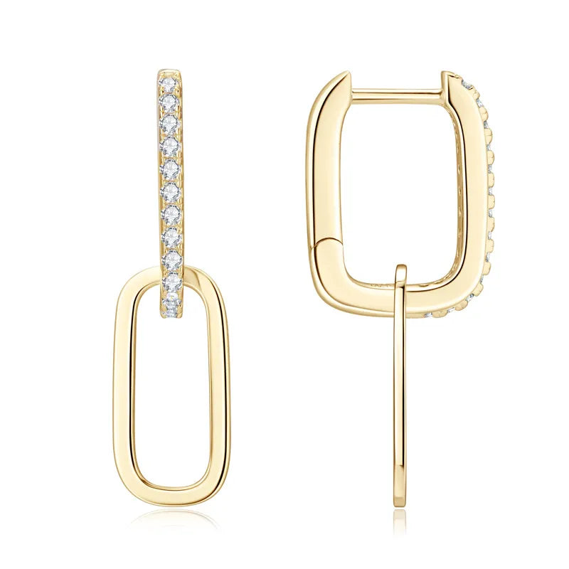 925 Sterling Silver Moissanite Earrings Gold One Size