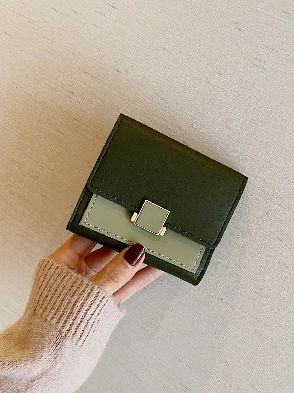 Contrast PU Leather Wallet Dark Green One Size