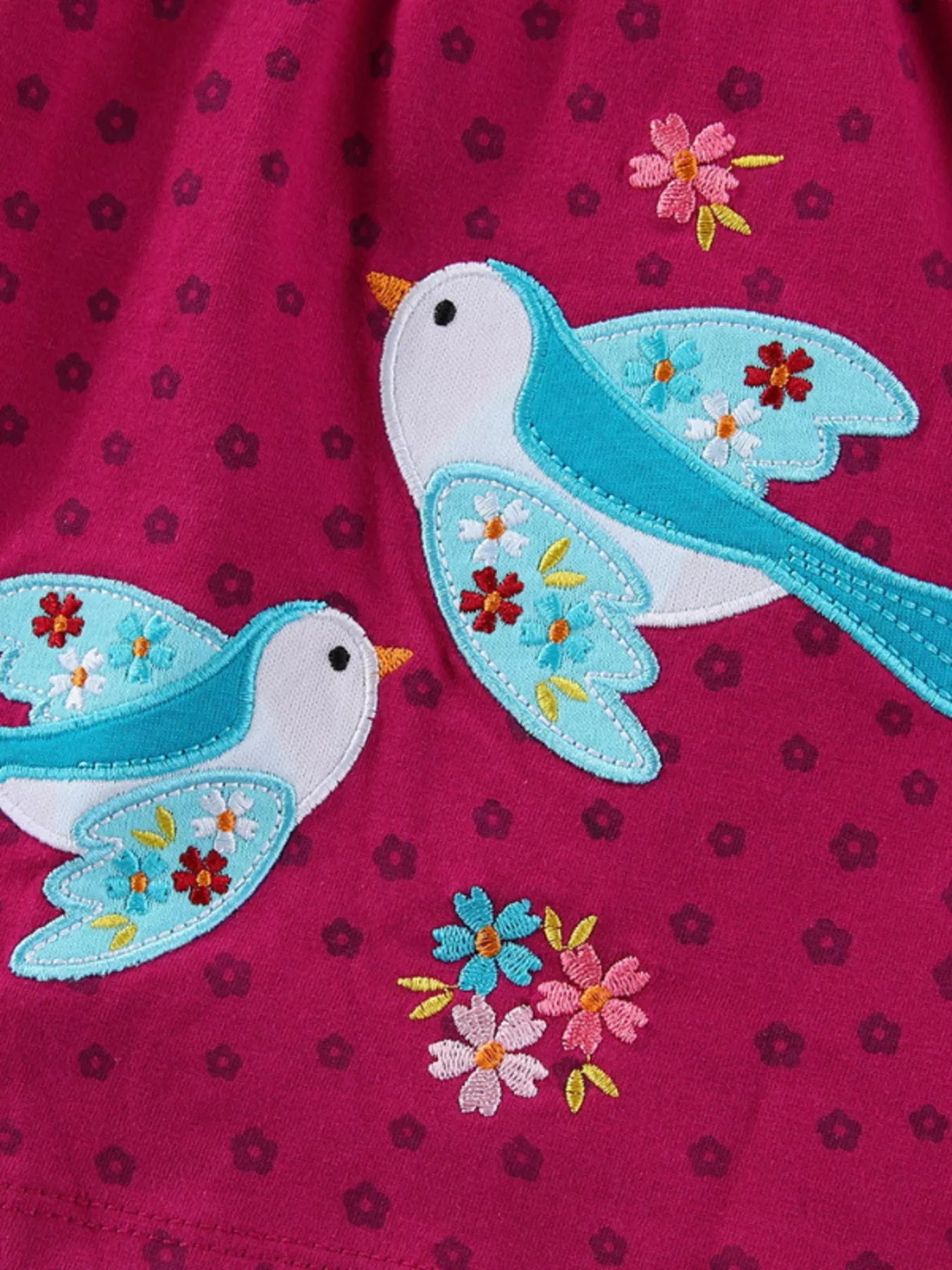women's children's floral embroidered bird applique dress - product detail