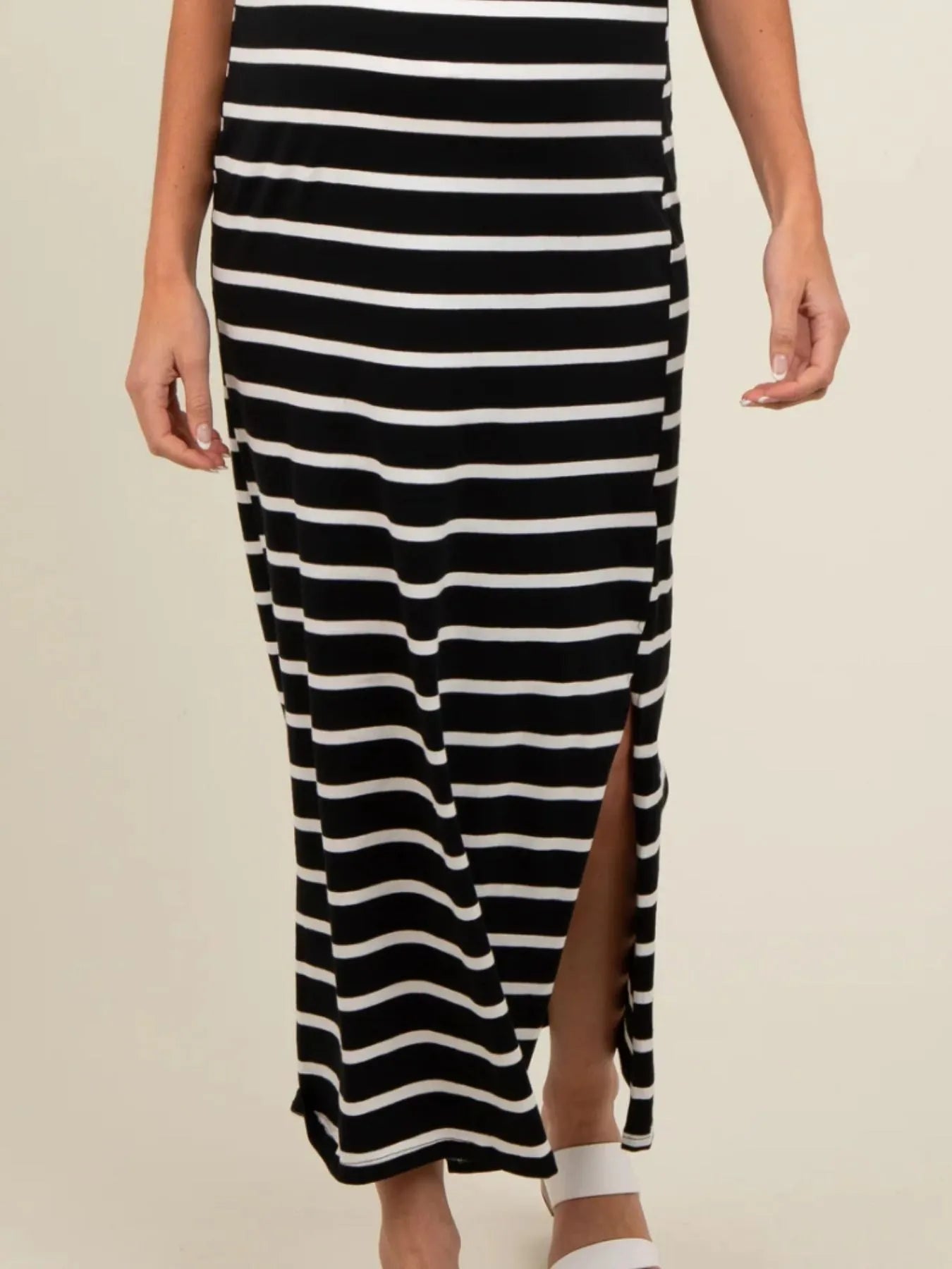 Full Size Striped T-Shirt Maxi Dress with Side Slit Plus Size
