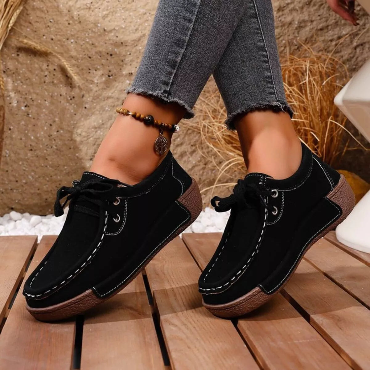 women's round toe lace up sneakers - back view